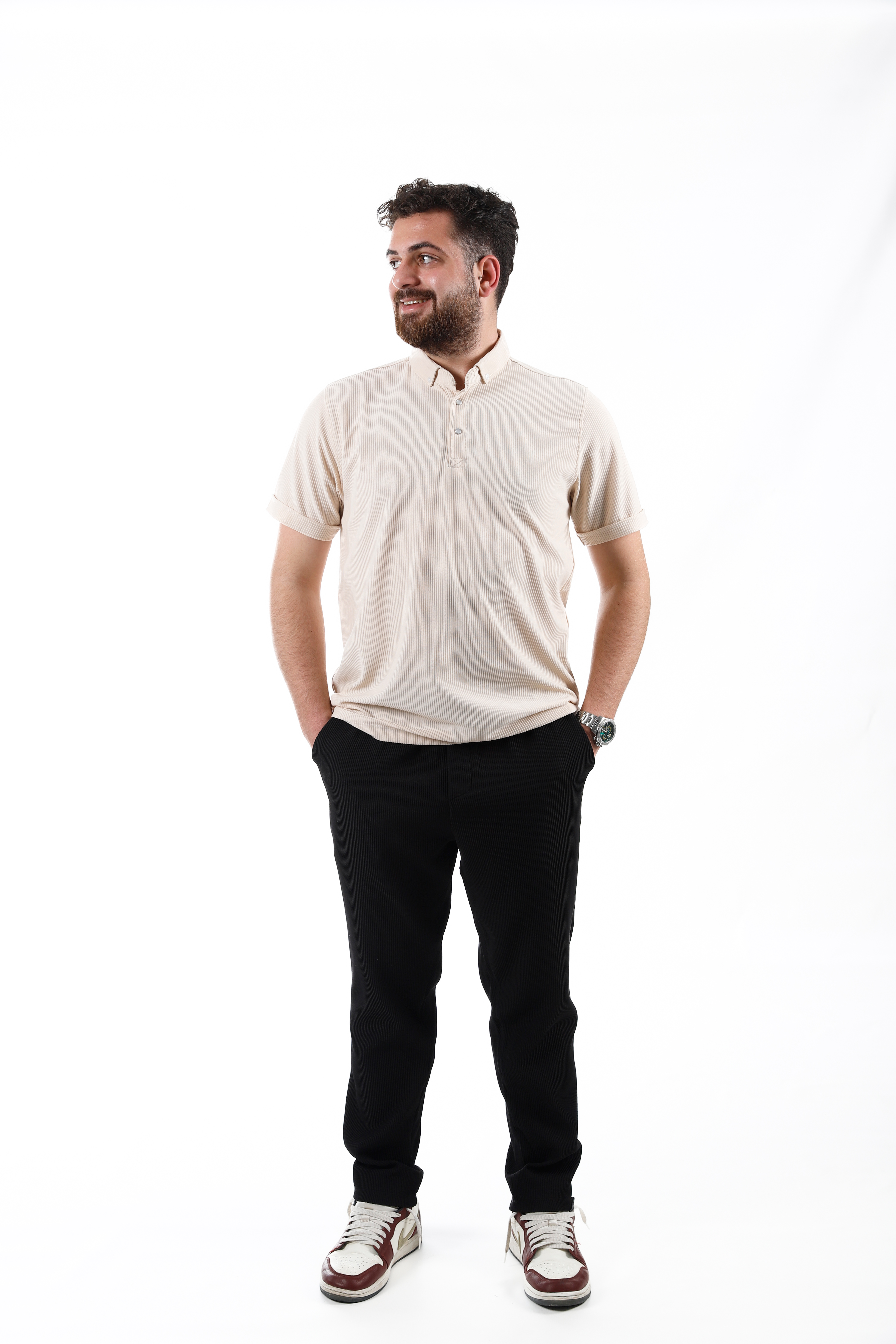 AÇIK KREM OTOBAN POLO YAKA T SHİRT - 1