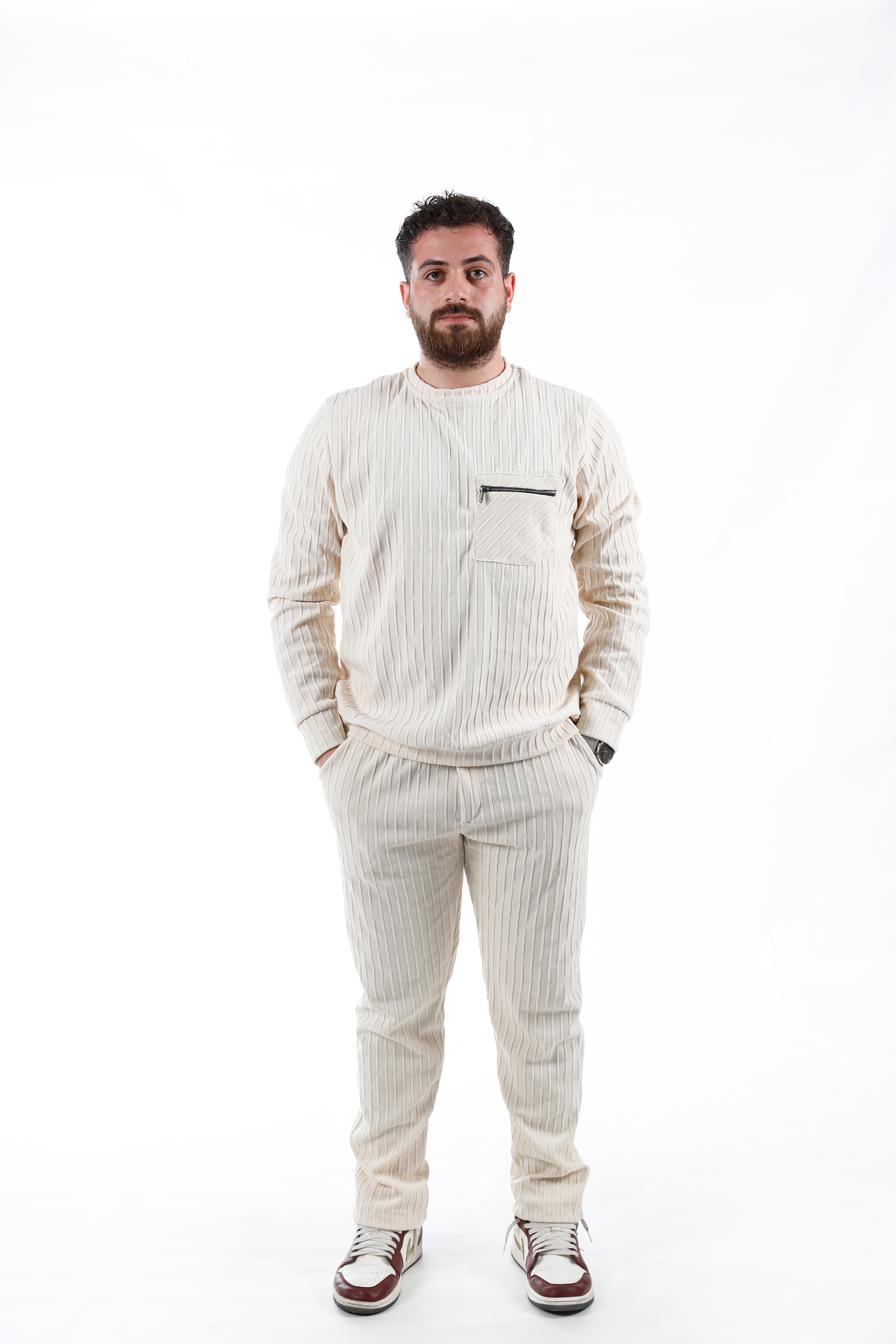 EKRU TEK CEPLİ FERMUARLI TAKIM - 1