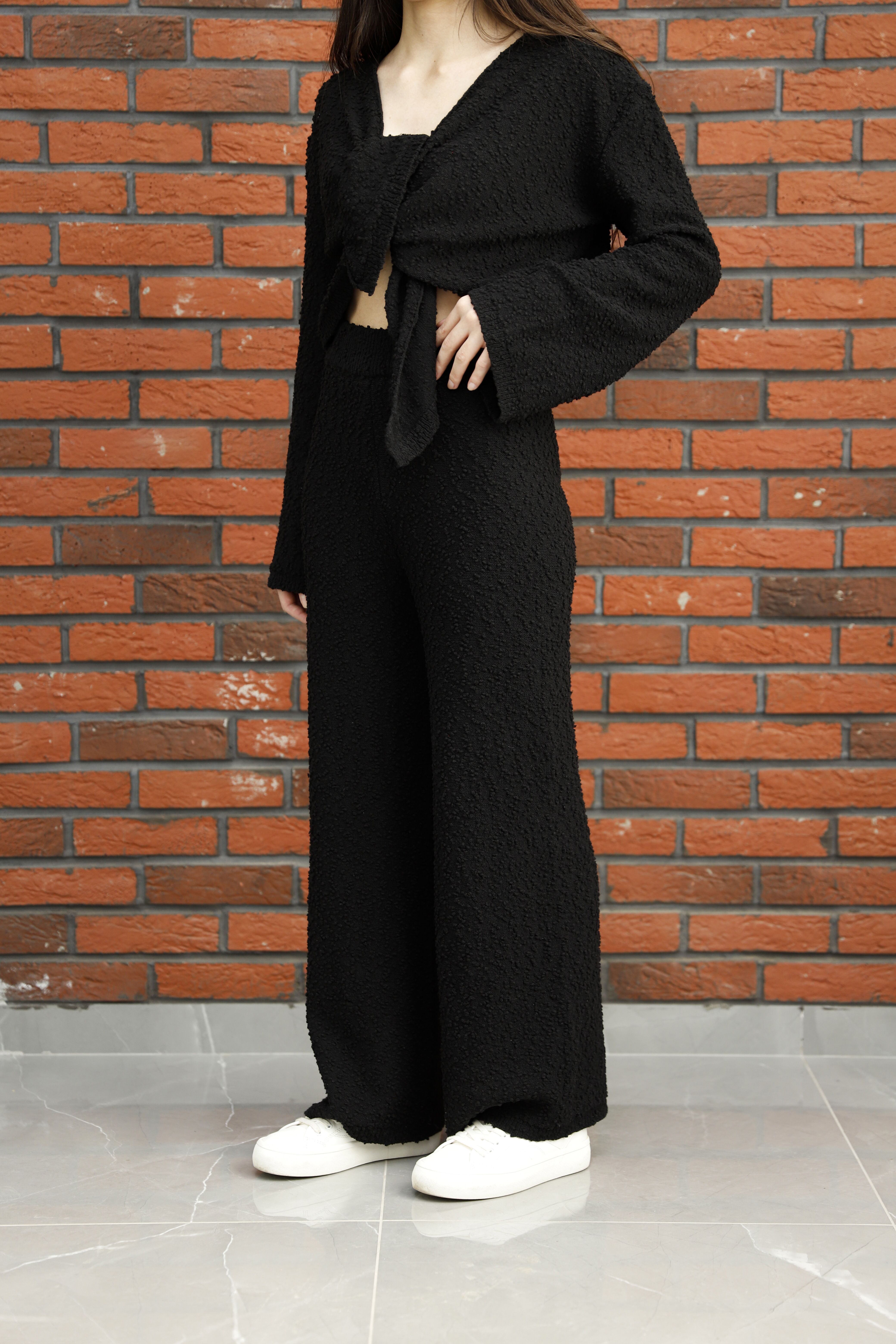 SİYAH CROP PANTOLON TAKIM - 1
