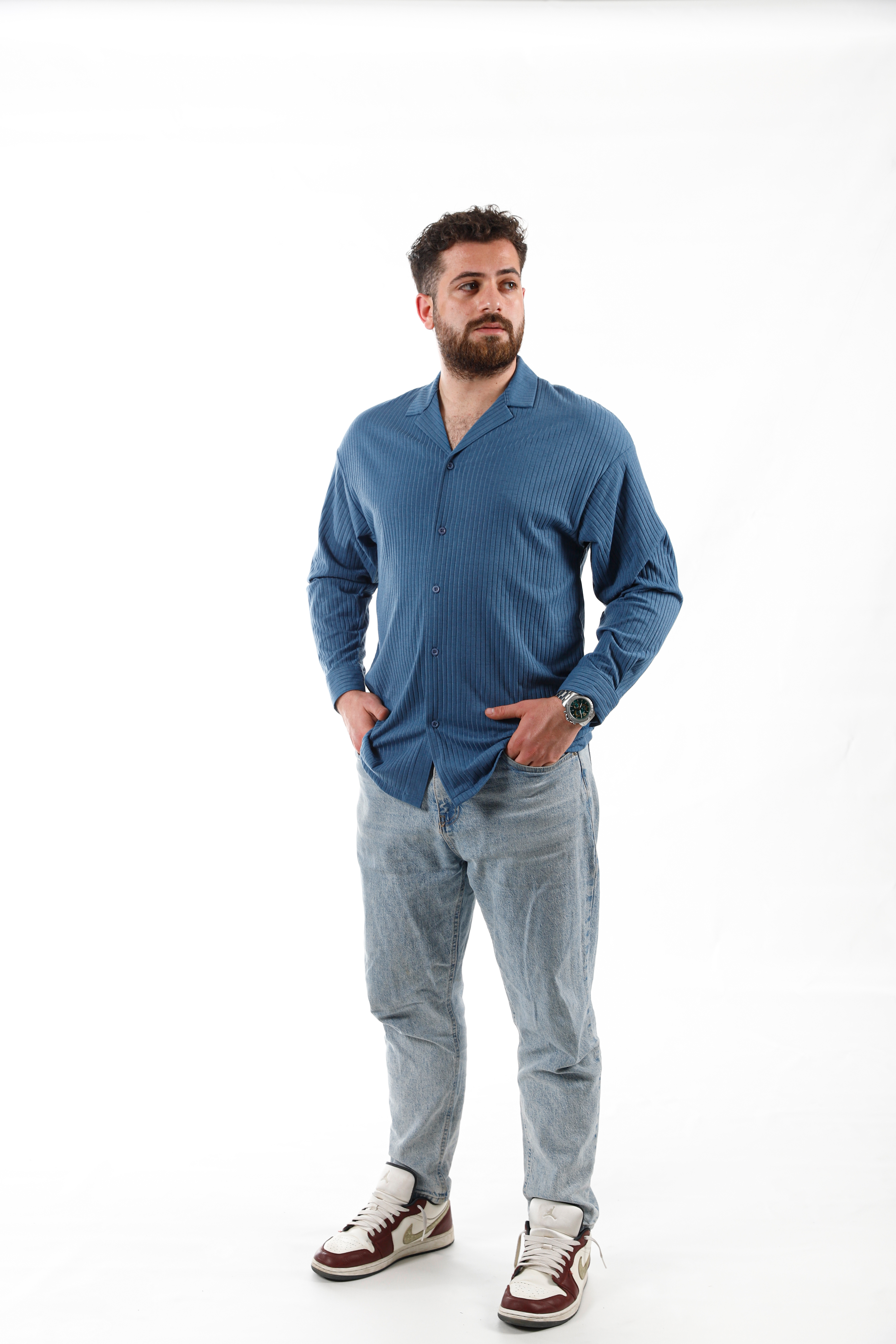TRİKO ÖRME İNDİGO GÖMLEK - 3
