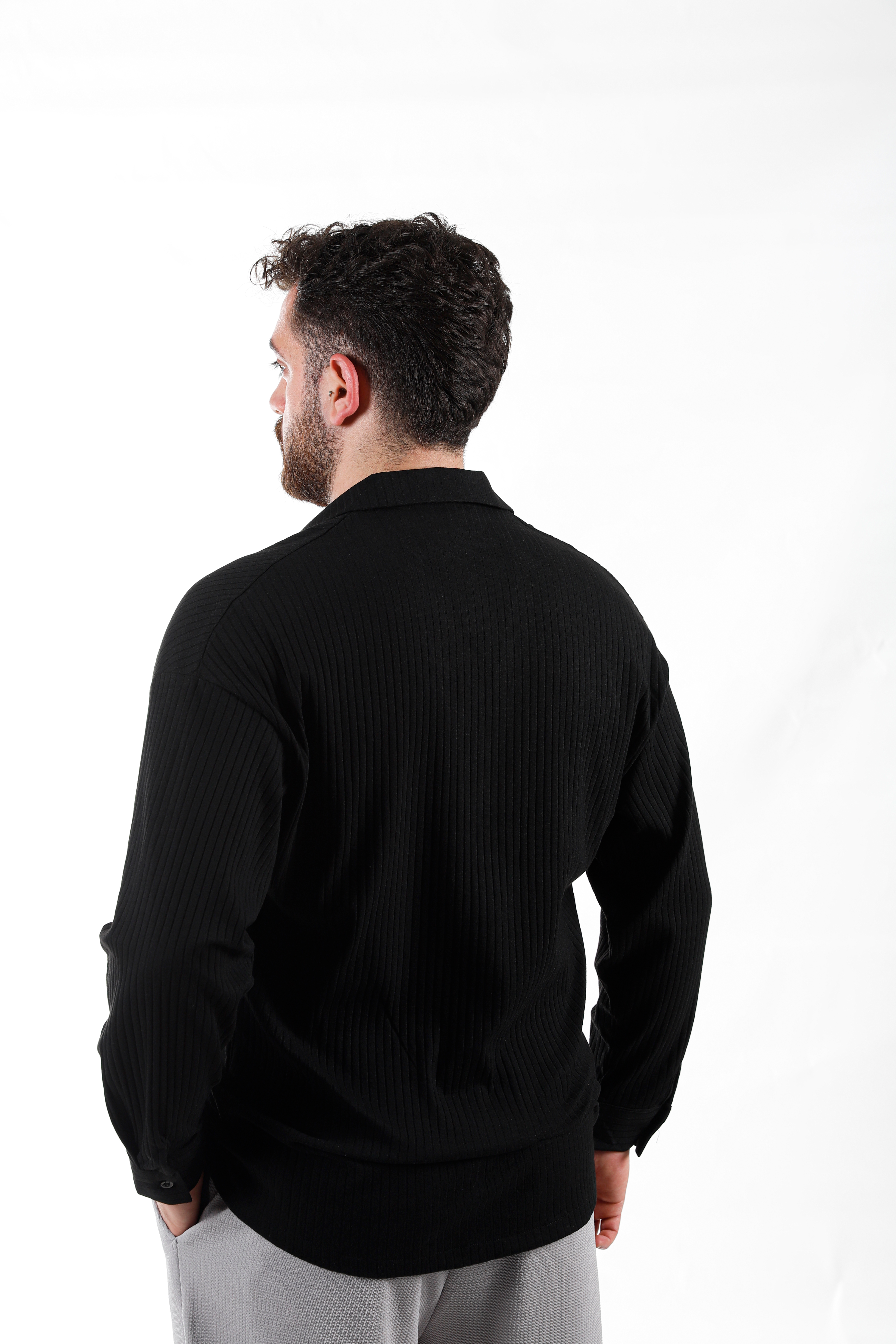 TRİKO ÖRME SİYAH GÖMLEK - 3
